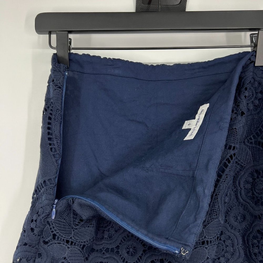 Abercrombie & Fitch Skirt Navy Blue Embroidered Crochet Mini - Picture 9 of 10
